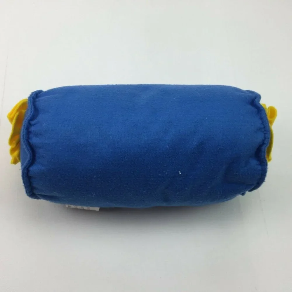Home Decor Blue Felt Bolster Pillow Floral Red Pink Yellow Flowers Buttons